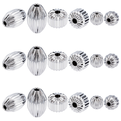 18Pcs 3 Style 304 Stainless Steel Corrugated Beads, Round & Lantern & Rice