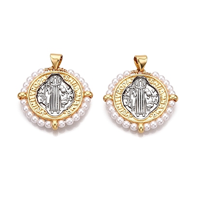 Подвески из латуни с имитацией жемчуга АБС, без кадмия и без свинца, плоские круглые прелести