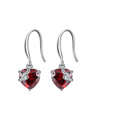 Cubic Zirconia Heart Dangle Earrings, Real Platinum Plated 925 Sterling Silver Earrings for Women