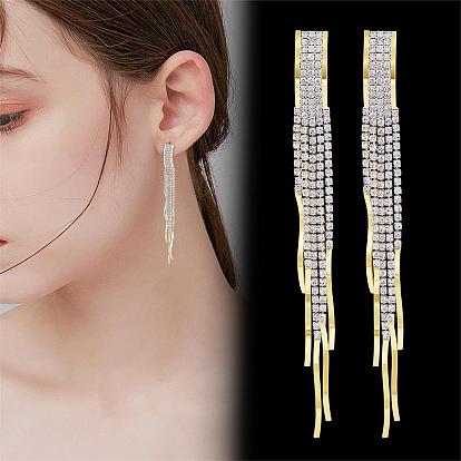 Boho Tassel Chandelier Earrings Cubic Zirconia Long Earrings Crystal Dangling Earrings Long Drop Chain Earrings Long Rhinestone Tassel Earrings for Women