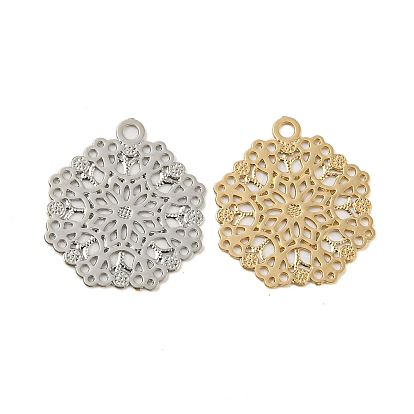 Подвески из латунного травленого металла, долговечный, без кадмия, без никеля и без свинца, восьмиугольник с выемкой