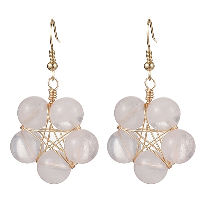 Розовый кварц серьги болтаться, с 304 нержавеющей стали серьги крючки, звезда