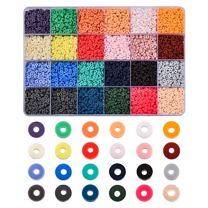 8400Pcs 24 Colors Eco-Friendly Handmade Polymer Clay Beads, Disc/Flat Round, Heishi Beads