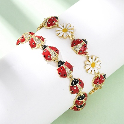 Латунные браслеты с микропаве из прозрачных кубических цирконий для женщин, с эмалью, долговечный, стойки покрытие, без свинца и без кадмия