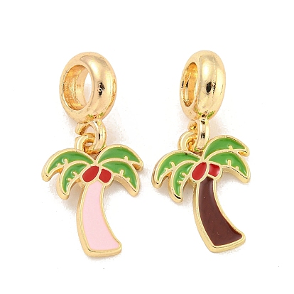 Стойка с покрытием из сплава эмали, кокосовая пальма, европейские подвески с подвесками, Подвески с большими отверстиями, золотые, без кадмия, без никеля и без свинца