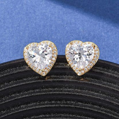 Серьги-гвоздики из латуни с микропаве из кубического циркония для женщин, сердце
