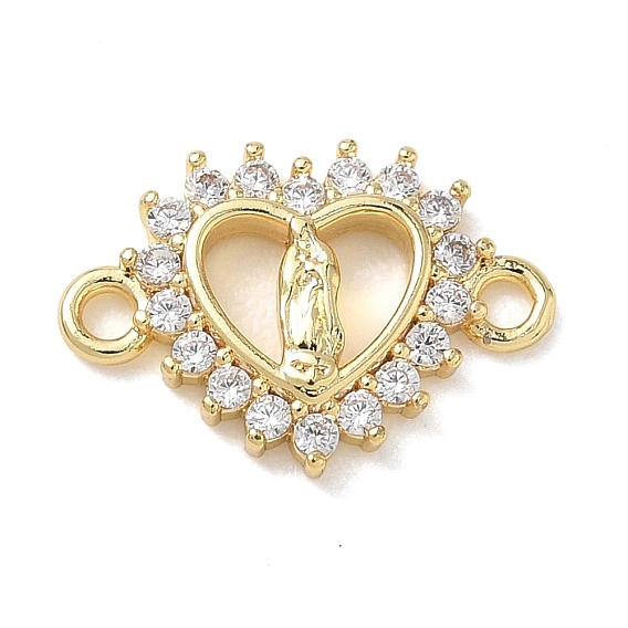 Латунные подвески с прозрачными кубическими циркониями, религиозные звенья в форме сердца Девы Марии, соединительные элементы., стойки покрытие, долговечный, без кадмия и без свинца