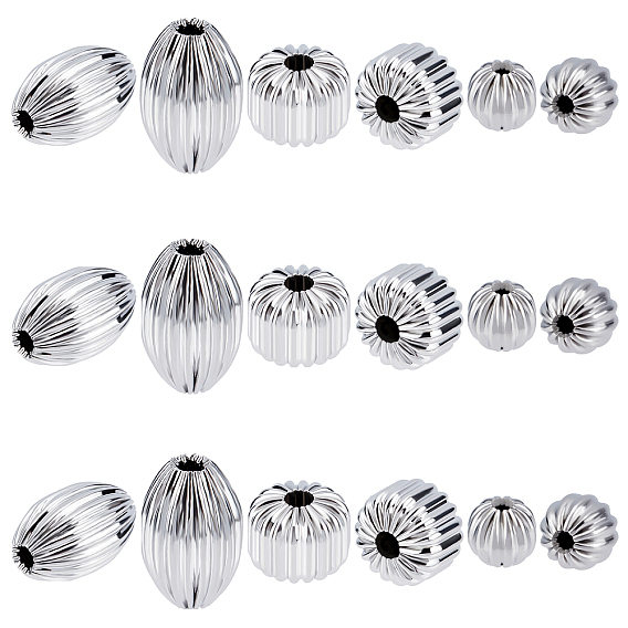 18Pcs 3 Style 304 Stainless Steel Corrugated Beads, Round & Lantern & Rice