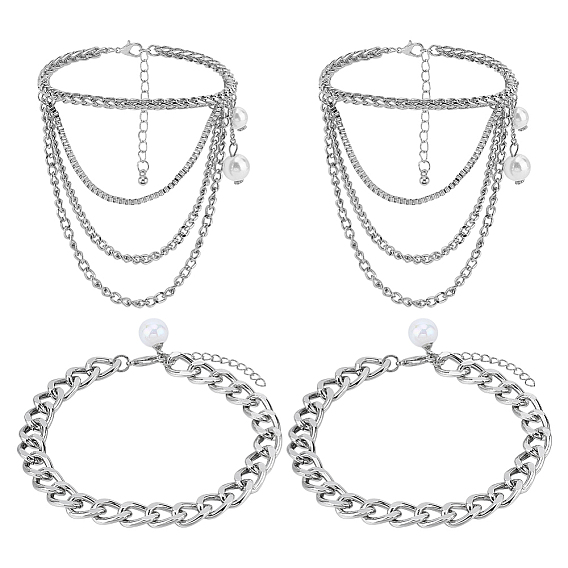 4шт. 2 стили многослойные шнурки из сплава цепочка, с алюминиевой цепочкой для предотвращения распускания шнурков на высоких каблуках