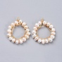 Natural Cultured Freshwater Pearl Pendants, Wire Wrapped Pendants, with Brass Wire, Ring