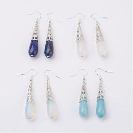 Cuelga los pendientes, con cuentas de piedras preciosas, casquillos del grano del hierro y los ganchos del pendiente de bronce, gota, el color plateado de plata