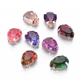 K9 perles de verre imitation tourmaline, avec les accessoires en laiton de tonalité d'or, larme à facettes