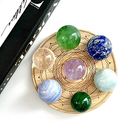 Wood Crystal Ball Display Stand, for Witchcraft Wiccan Altar Supplies, Flat Round with Chakra Flower