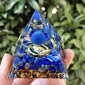 Orgonite Pyramid Resin Energy Generators, Reiki Natural Lapis Lazuli Chips Inside for Home Office Desk Decoration