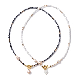 2шт 2 стиль ожерелье с подвеской в форме сердца из натурального жемчуга, штабелируемые ожерелья с бисером