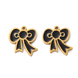 Ion Plating(IP) 304 Stainless Steel Enamel Charms, Real 18K Gold Plated, Bowknot Charm