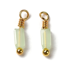 Imitation Jade Glass Charms, with Real 18K Gold Plated Brass Loop, Rectangle Charm