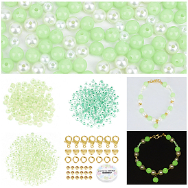 Набор для самостоятельного изготовления светящегося в темноте браслета-ожерелья, включая застежки и бусины из сплава, акриловый искусственный жемчуг и светящиеся стеклянные бусины