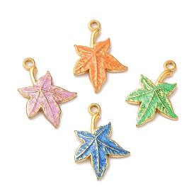 304 Stainless Steel Enamel Pendants, Real 18K Gold Plated, Maple Leaf Charm