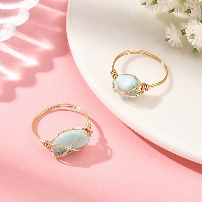 Bagues pour femmes en larimar naturel et fil de cuivre