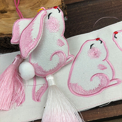 Embroidered rabbit sachet fabric pink dragon boat moon rabbit sachet rabbit sachet embroidered flower sachet embroidery piece