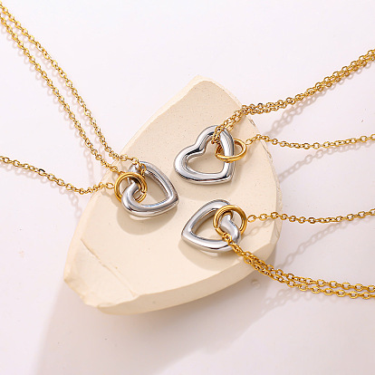 Collares con colgante de corazón de acero inoxidable bicolor para mujer