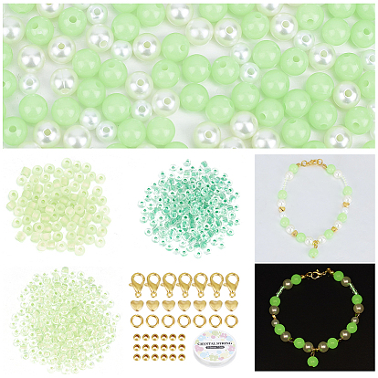Набор для самостоятельного изготовления светящегося в темноте браслета-ожерелья, включая застежки и бусины из сплава, акриловый искусственный жемчуг и светящиеся стеклянные бусины