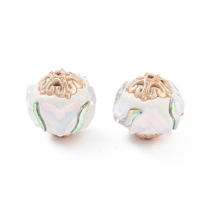 Индонезийские бусины ручной работы, сплавом и смолы, круглый с рыбьим хвостом, золотые