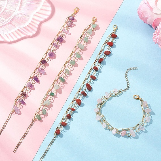 Браслеты из нескольких нитей с бусинами из натуральных драгоценных камней и латунными цепочками-скрепками для женщин