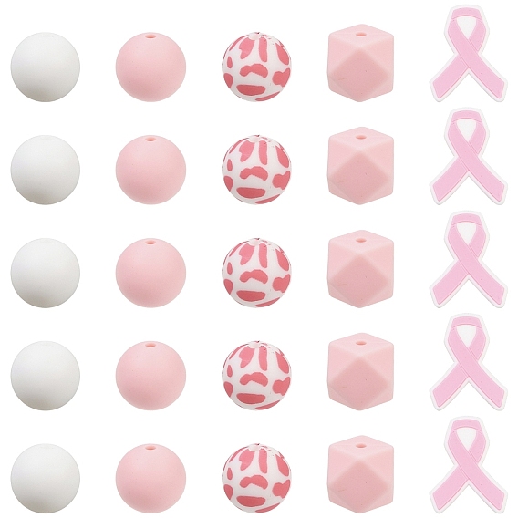 25Pcs 5 Styles Silicone Beads, for DIY Bohemian Style Jewelry Making, Mixed Shapes
