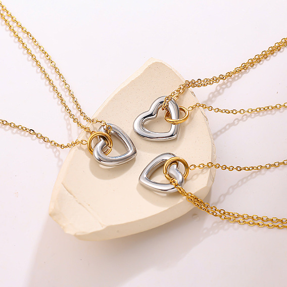 Duo Tone 304 Stainless Steel Heart Pendant Necklaces for Women