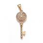 304 Stainless Steel Pendants, with Rhinestone, Key
