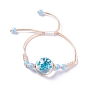 Handmade Dry Pressed Flower Link Bracelet for Girl Women, Babysbreath Glass Cover Beads Adjustable Bracelet