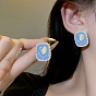Alloy Enamel Stud Earring, with Sterling Silver Pin and Plastic Bead