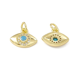 Rack Plating Brass Micro Pave Cubic Zirconia Charms, with Jump Ring Cadmium Free & Lead Free, Long-Lasting Plated, Evil Eye Charm