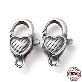 925 Thailand Sterling Silver Lobster Claw Clasps, Heart, with 925 Stamp