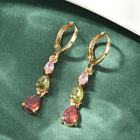 Серьги-кольца из латуни с каплевидным узором и разноцветными кубическими цирконами для женщин, без кадмия и без свинца, долговечный, стойки покрытие