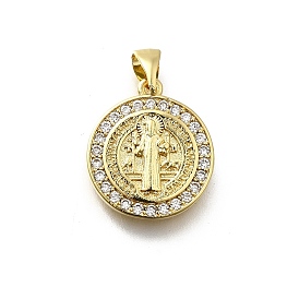 Латунные микро проложить кубического циркония подвески, плоский круг с амулетами святого Иуды, стойки покрытие, без кадмия и без свинца, долговечный