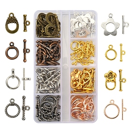 74Set 8 Style Tibetan Style Alloy Toggle Clasps, Cadmium Free & Lead Free, Ring & Bar
