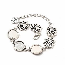 Fabrication de bracelets et bracelets de cheville en alliage, bracelet lien lotus avec breloque coeur, sertissage cabochon vierge