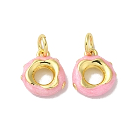 Brass Enamel Charms, with Jump Ring, Lead Free & Cadmium Free, Long-Lasting Plated, Donut Charm, Real 18K Gold Plated