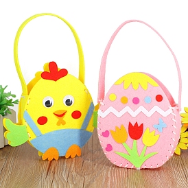 Easter Theme DIY Cloth Baskets Kits, Kid's Handbag, with Plastic Pin, Yarn, and Card, for Storing Home Fruit Snack Vegetables, Children Toy, Chick/Egg Pattern