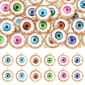 24шт. 6 цвета, стеклянные подвески на тему Хэллоуина, с позолоченной сплавочной фурнитурой, плоские круглые с сглаза