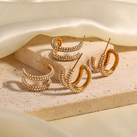 Fashionable French Style Titanium Steel Pearl Inlaid U-shaped Earrings