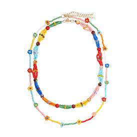 Exaggerated Ethnic Style Colorful Beaded Necklace with Handmade Floral Design and Lock Collar Chain