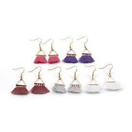 Dangle Earrings, with Cotton Tassel Pendant Decorations, with Brass Findings and 304 Stainless Steel Earring Hooks