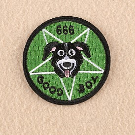 Computerized Embroidery Cloth Iron on/Sew on Puppy Patches, Costume Accessories, Appliques, Flat Round with Dog Head, Word Good Boy