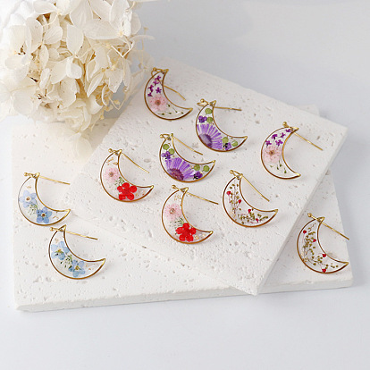 Из нержавеющей стали луны 304 мотаться, с фурнитурой из сплава и высушенным в смоле цветком, золотые