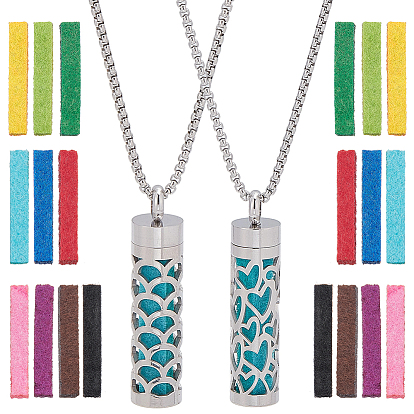 2 шт. 2 стили ожерелья с подвеской-диффузором из нержавеющей стали для женщин, с прокладками, цвет нержавеющей стали