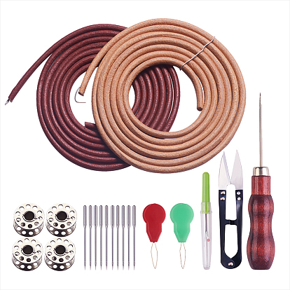 DIY Jewelry Kit, with Leather Belt , Iron Thread Bobbins, Home Sewing Machine Needles, Plastic Handle Iron Seam Rippers, Iron Bead Awls & Sewing Needle, Sharp Steel Scissors